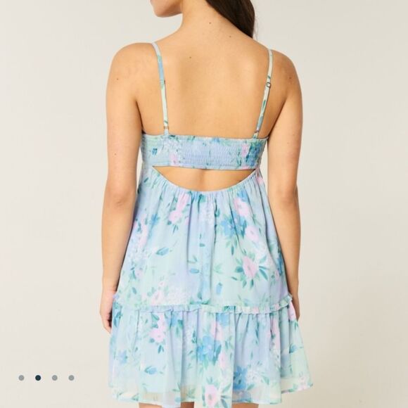 HOLLISTER Blue Floral Babydoll Mini Dress New Small Tall Msrp $50 - Picture 2 of 16